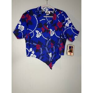 NWT Hilo Hattie hawaiian cropped blue floral tie front top